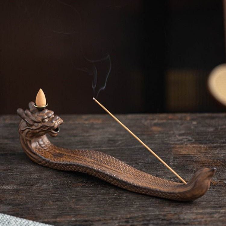creative lying dragon, bats and peach - themed ceramic incense holder backflow incense burner - star8s