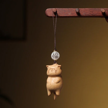 Creative Wooden Beech Cat Keychain – Cute Hand - Carved Cat Keychain Pendant for Bags - STAR8S
