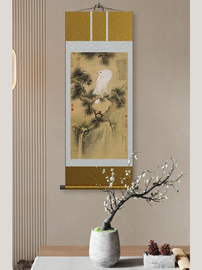 Cultural Chinese Painting: HD print Castiglione’s White Eagle with Pine Tree Scroll | STAR8S
