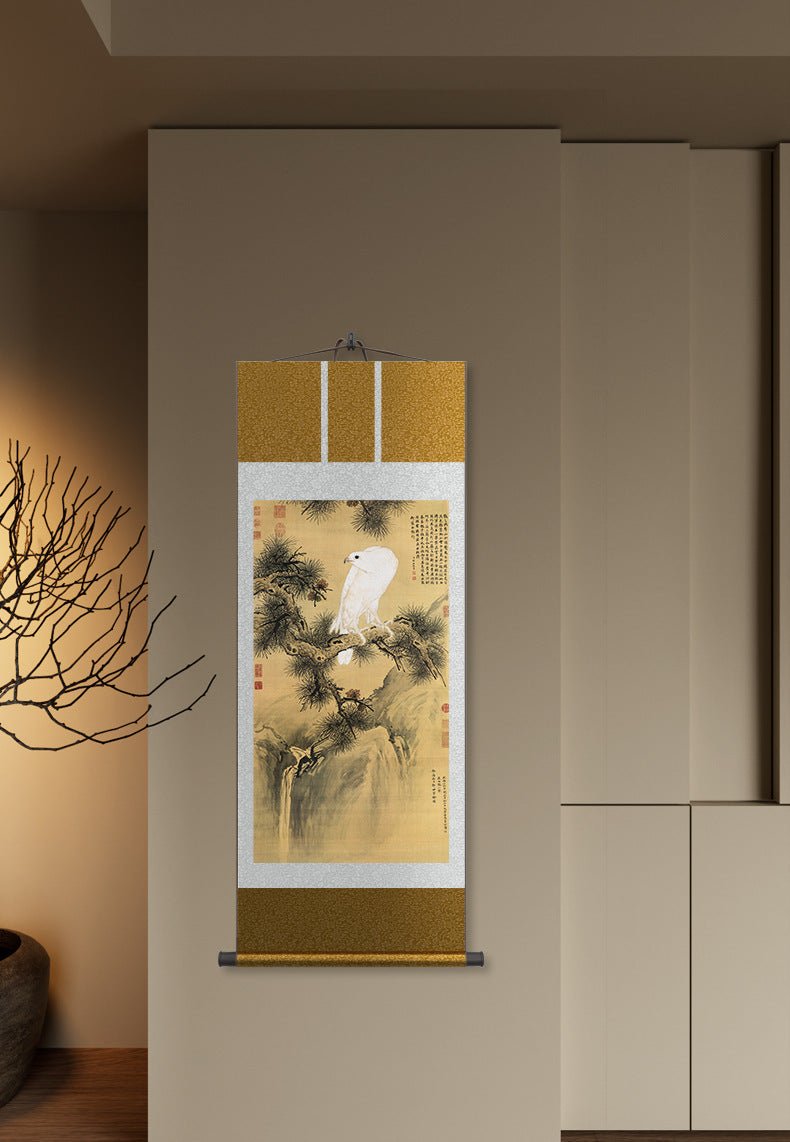 Cultural Chinese Painting: HD print Castiglione’s White Eagle with Pine Tree Scroll | STAR8S