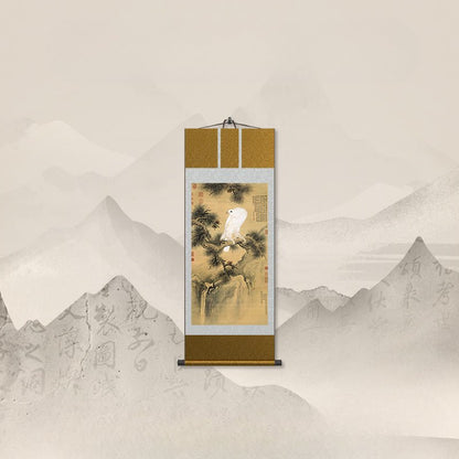 Cultural Chinese Painting: HD print Castiglione’s White Eagle with Pine Tree Scroll | STAR8S