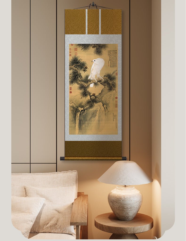 Cultural Chinese Painting: HD print Castiglione’s White Eagle with Pine Tree Scroll | STAR8S