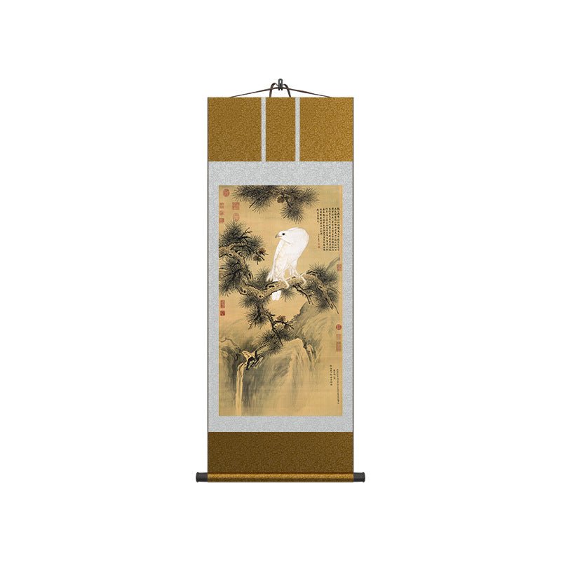 Cultural Chinese Painting: HD print Castiglione’s White Eagle with Pine Tree Scroll | STAR8S