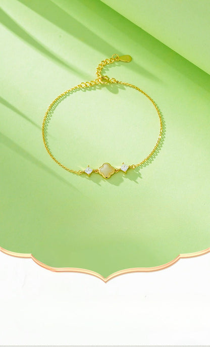 Cultural Gold Plated Jade Bracelet: Hetian Lucky Clover Gift for Her | STAR8S