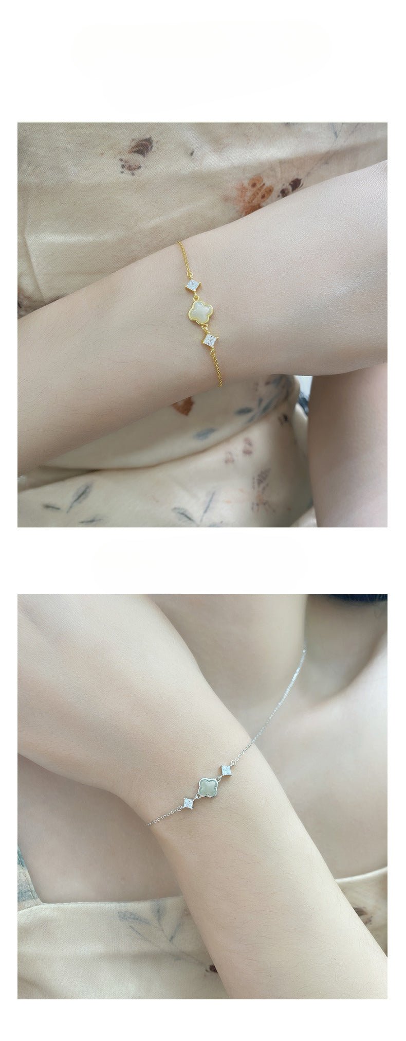 Cultural Gold Plated Jade Bracelet: Hetian Lucky Clover Gift for Her | STAR8S