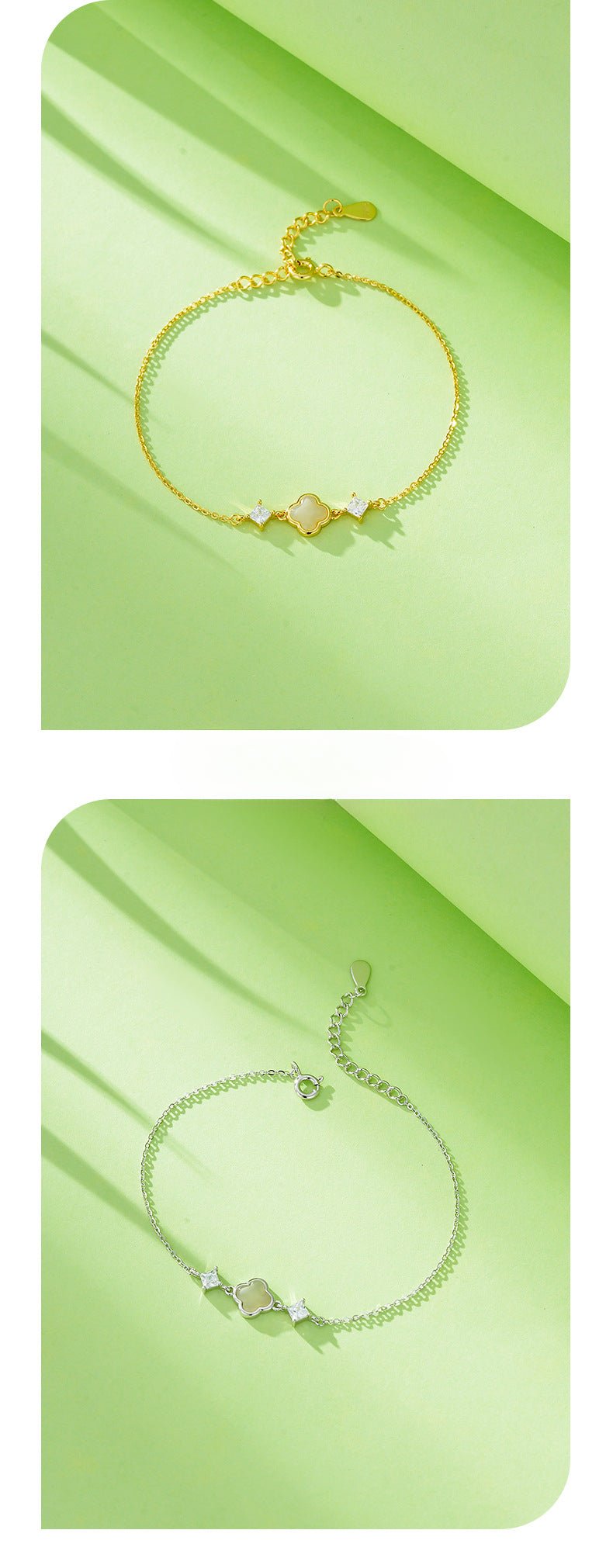 Cultural Gold Plated Jade Bracelet: Hetian Lucky Clover Gift for Her | STAR8S