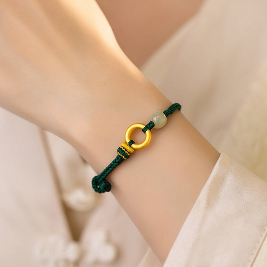 Cultural Red String Bracelet: 999 Silver Safety Disc Gold Plated | STAR8S - STAR8S