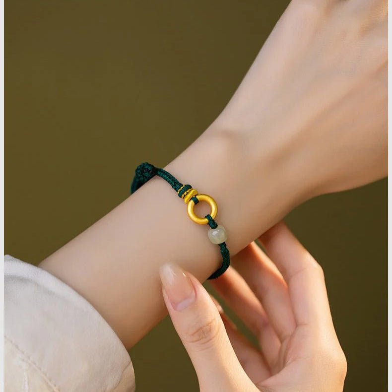 Cultural Red String Bracelet: 999 Silver Safety Disc Gold Plated | STAR8S - STAR8S