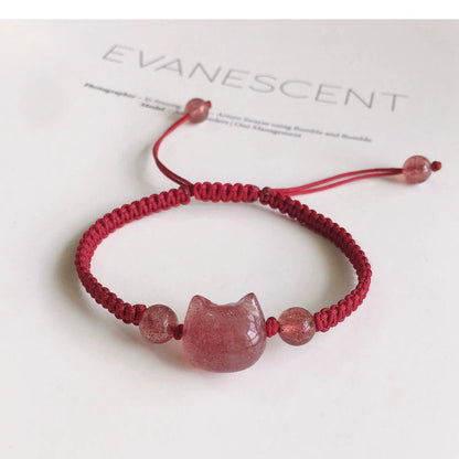 Cute Cat Head Bracelet: Strawberry Crystal Couple Gift | STAR8S