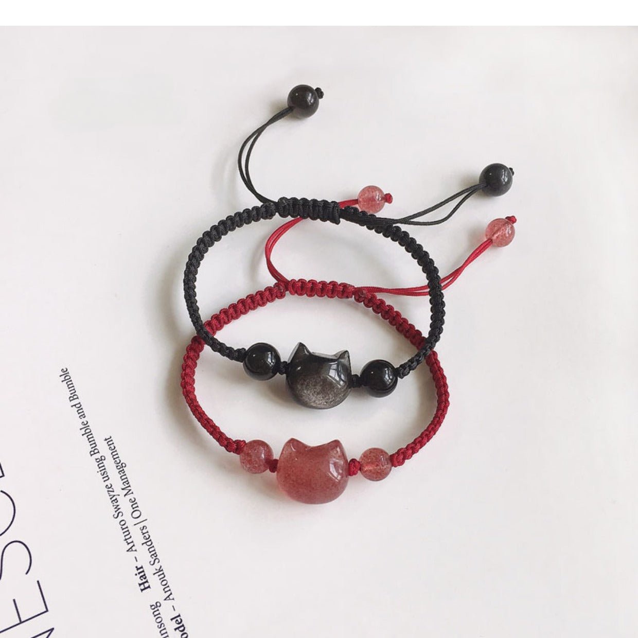 cute cat head bracelet: strawberry crystal couple gift | star8s