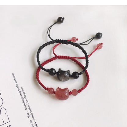 Cute Cat Head Bracelet: Strawberry Crystal Couple Gift | STAR8S