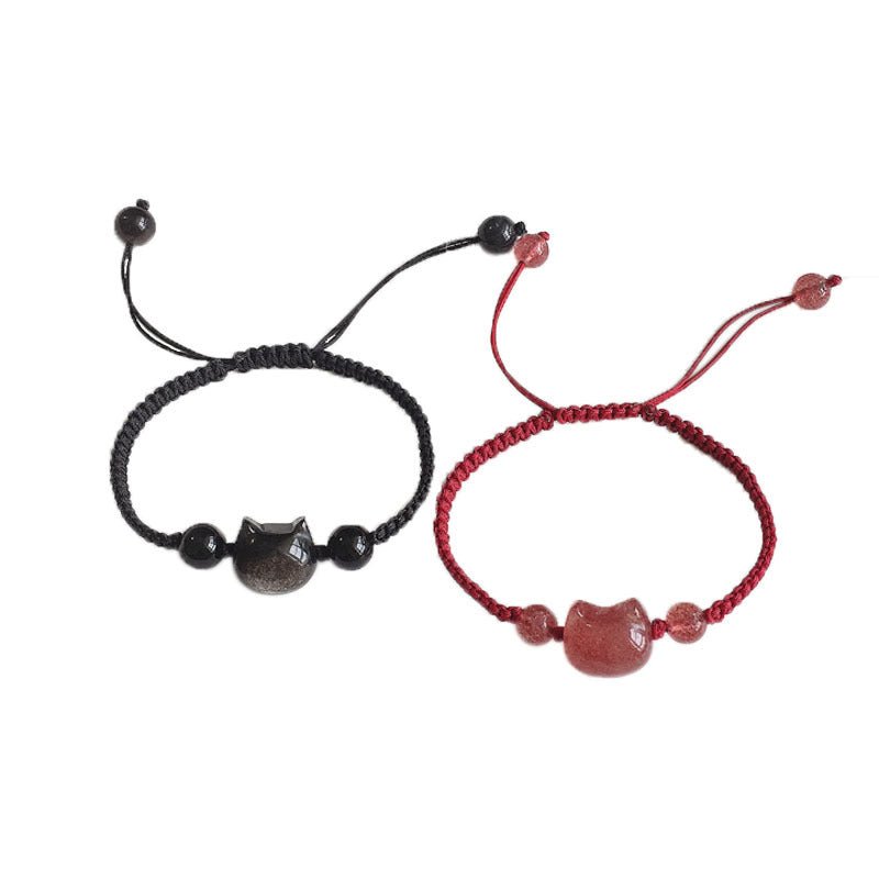 cute cat head bracelet: strawberry crystal couple gift | star8s