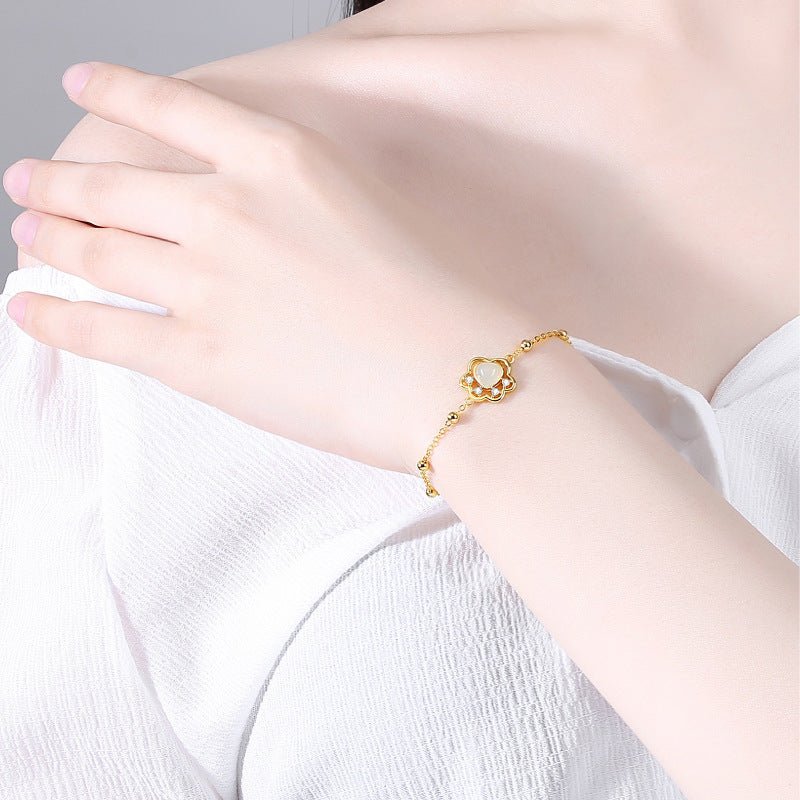 Cute & Elegant Jade Stone Bracelet: Hetian Cat Claw 925 Silver | STAR8S