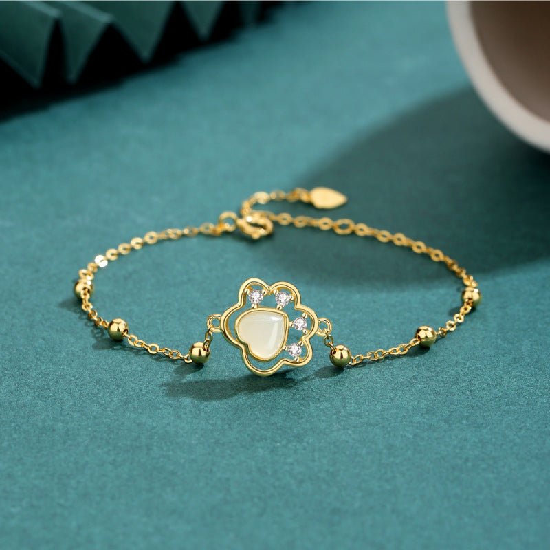 cute & elegant jade stone bracelet: hetian cat claw 925 silver | star8s
