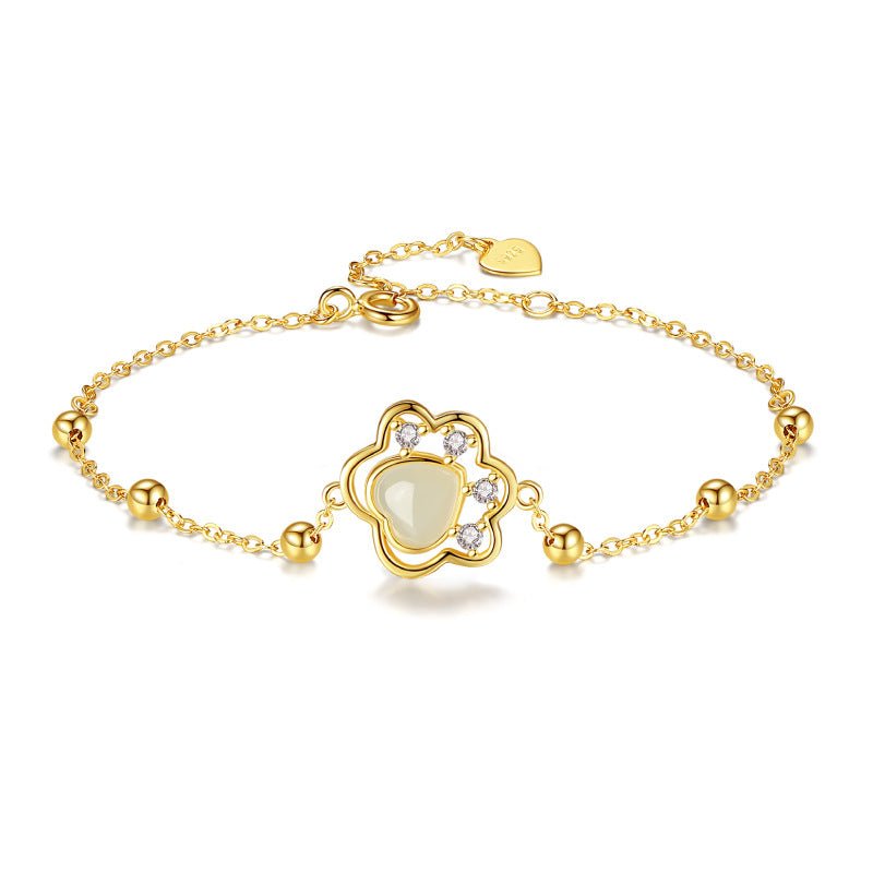 Cute & Elegant Jade Stone Bracelet: Hetian Cat Claw 925 Silver | STAR8S