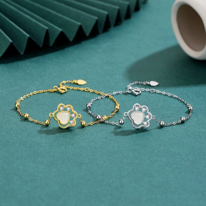 Cute & Elegant Jade Stone Bracelet: Hetian Cat Claw 925 Silver | STAR8S
