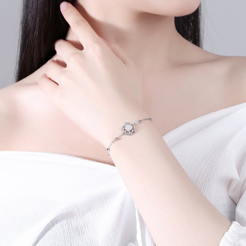 Cute & Elegant Jade Stone Bracelet: Hetian Cat Claw 925 Silver | STAR8S