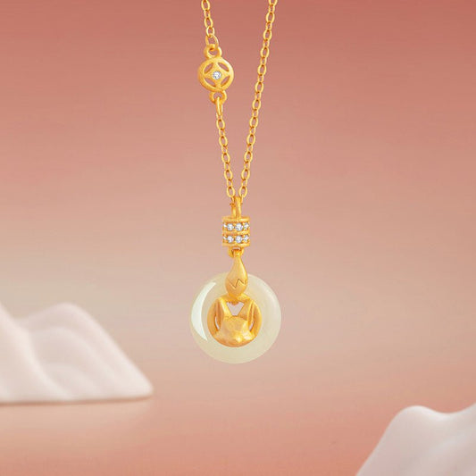 Cute Jade Charm Necklace: Little Fox 925 Silver Sweet Gift | STAR8S