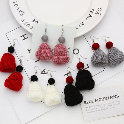 Cute Woolen Christmas Hat Earrings - Cozy Winter Knitted Earrings with Colorful Pom Poms - STAR8S