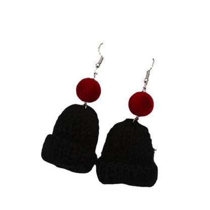 Cute Woolen Christmas Hat Earrings - Cozy Winter Knitted Earrings with Colorful Pom Poms - STAR8S