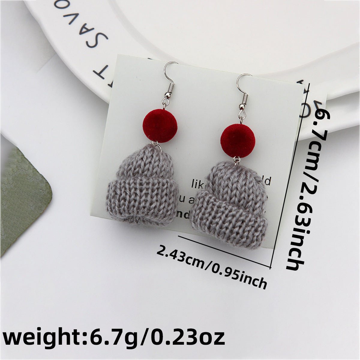 cute woolen christmas hat earrings - cozy winter knitted earrings with colorful pom poms - star8s