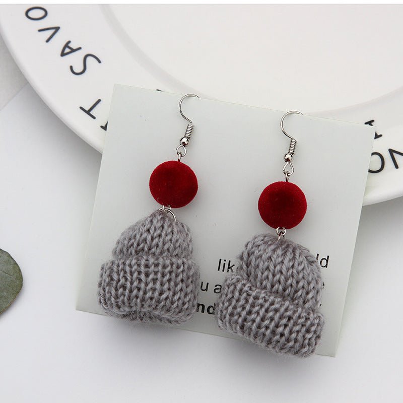 Cute Woolen Christmas Hat Earrings - Cozy Winter Knitted Earrings with Colorful Pom Poms - STAR8S