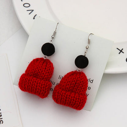 Cute Woolen Christmas Hat Earrings - Cozy Winter Knitted Earrings with Colorful Pom Poms - STAR8S
