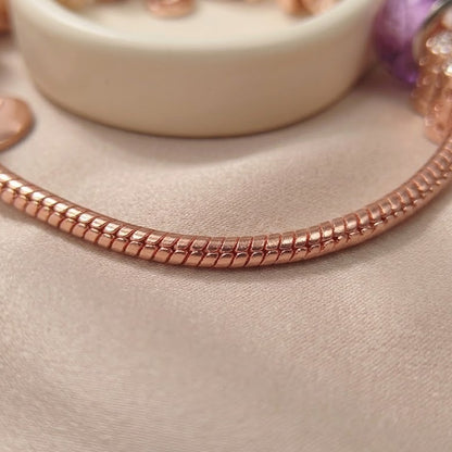 Rose Charm Bracelet for Women Teen Girls Sweet Rose Flower Heart Pendant Bangle Layering Beaded Chain Bracelet Valentine's Day Birthday Romantic Jewelry Gift for Her
