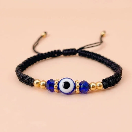 Evil Eye Bracelet for Protection Handmade Woven Cord Bracelet Lucky Blue Eye Amulet Talisman Jewelry Adjustable Braided String Bracelet Gift for Men Women Friends