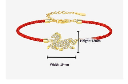 Chinese Zodiac Horse Silver Red String Bracelet – S925 Sterling Silver Lucky Bracelet for Women