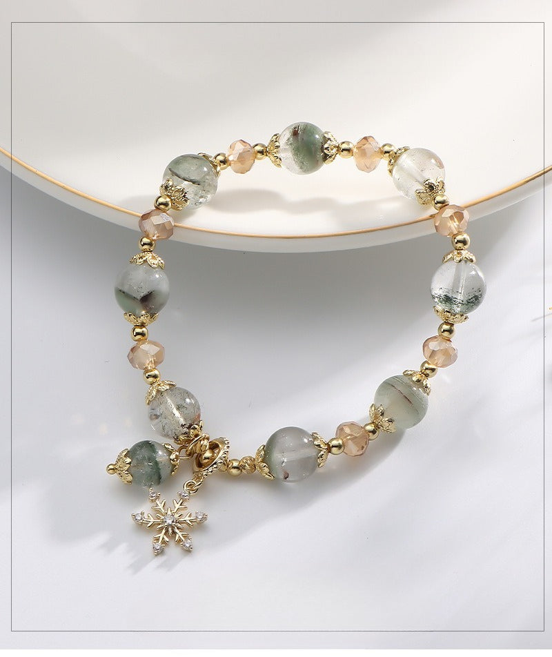green phantom crystal charm beaded bracelet - minimalist design with snowflake pendant for women - star8s