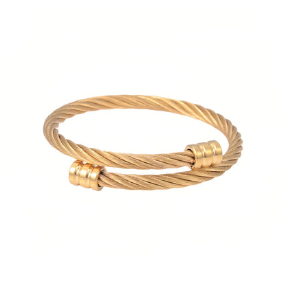 Stainless Steel Twisted Cable Wire Bangle for Men Cuff Bracelet Open Flex Bangle Industrial Mechanical Thread Screws Minimalist Hip Hop Punk Biker Jewelry Gift