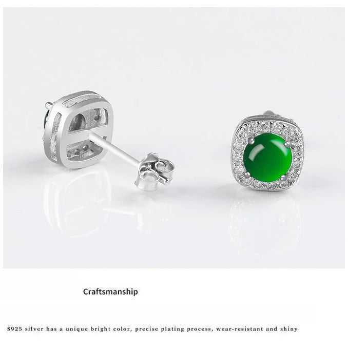 green round earrings | s925 silver setting | elegant ice-seed jade