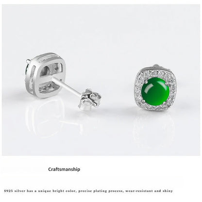 Green Round Earrings | S925 Silver Setting | Elegant Ice-Seed Jade