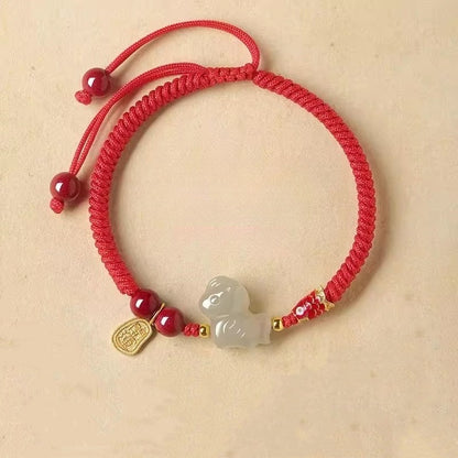 Chinese Zodiac Horse Jade Red String Bracelet – 2026 Year of the Horse Hetian for Women & Men - STAR8S