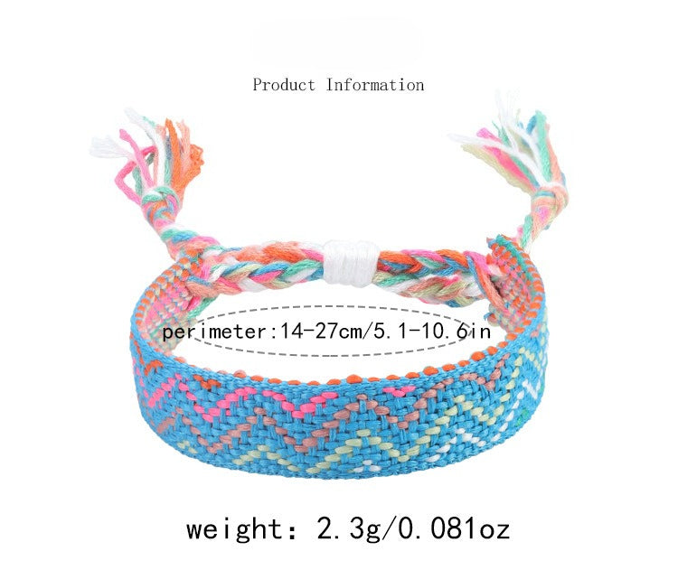 boho woven friendship bracelet – wide colorful tassel wristband, adjustable bohemian bracelet