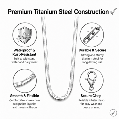 Men's Square Snake Chain Necklace Silver-Tone Titanium Steel Snake Bone Collar Chain Minimalist Streetwear Hip Hop Waterproof Jewelry Gift for Him