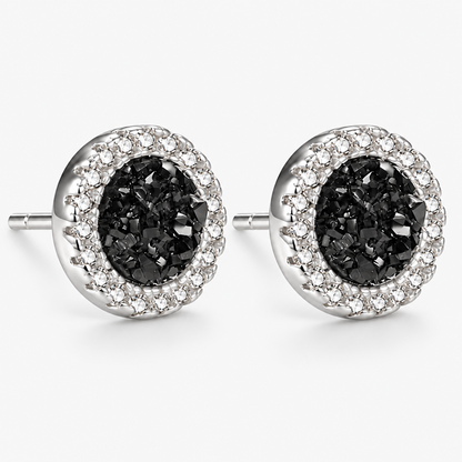 Men's Titanium Steel Black Cluster Stud Earrings with Clear Round Halo, 1 Pair