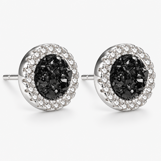 Men's Titanium Steel Black Cluster Stud Earrings with Clear Round Halo, 1 Pair