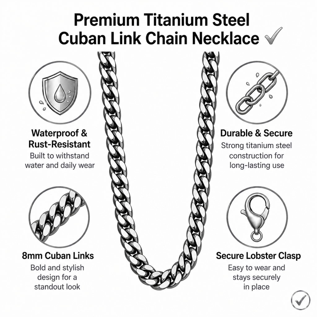 titanium steel cuban link chain necklace for men women unisex 8mm silver color 6-sided diamond cut curb link chain streetwear hip hop high street heavy duty necklaces