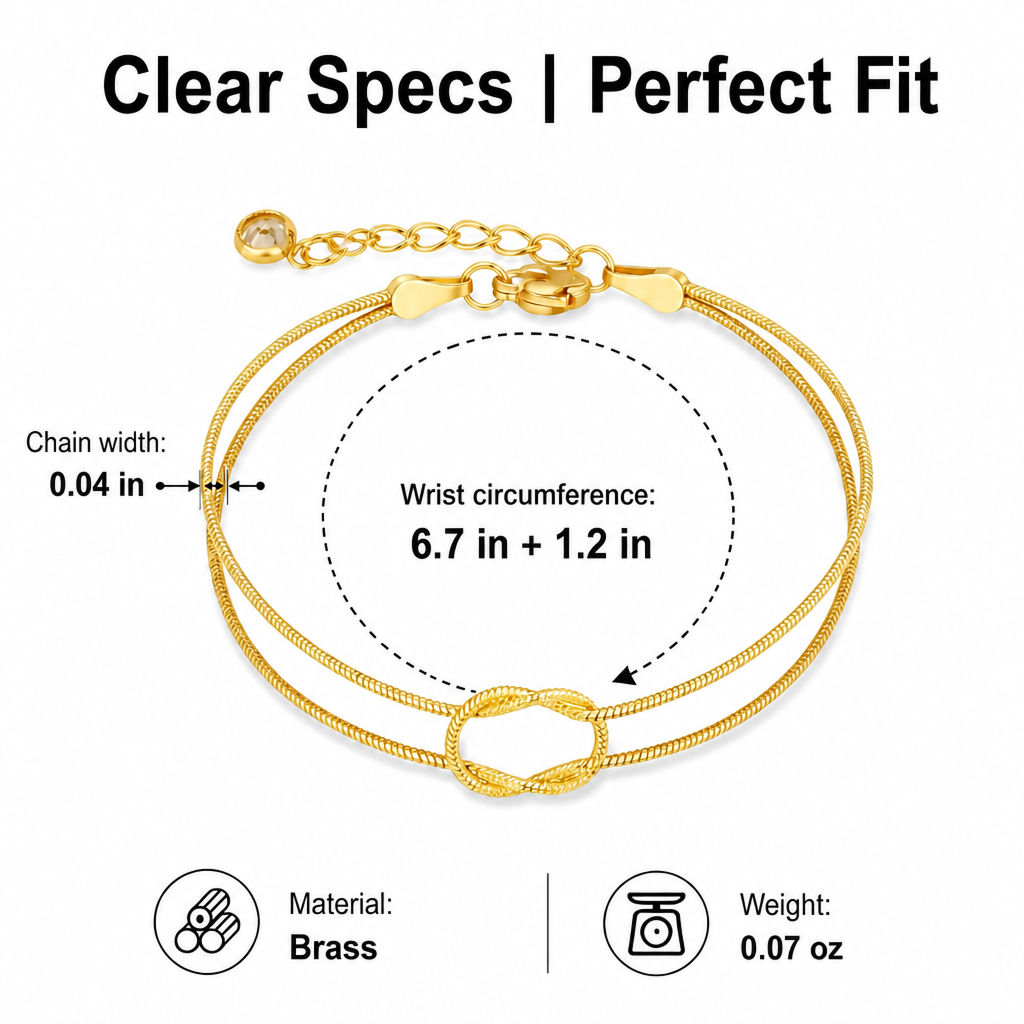 elegant tarnish resistant brass layered snake chain bracelet high polish infinitesimal love knot adjustable comfort fit smooth fluid bone link wristband premium romantic charm