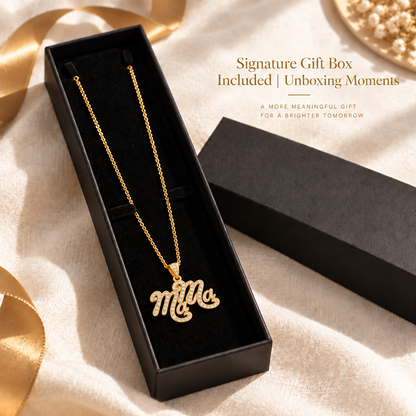 Gold-Plated Brass MAMA Pendant Necklace with Sparkling Details and Adjustable Extender