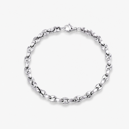 Men Titanium Steel Coffee Bean Chain Bracelet Non Tarnish Waterproof Silver-tone Stainless Steel Link Wristband Modern Minimalist Everyday Jewelry Gift for Men Husband Boyfriend