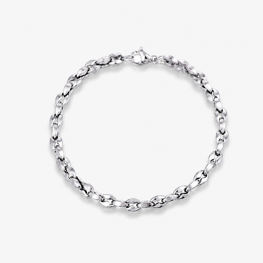 Men Titanium Steel Coffee Bean Chain Bracelet Non Tarnish Waterproof Silver-tone Stainless Steel Link Wristband Modern Minimalist Everyday Jewelry Gift for Men Husband Boyfriend