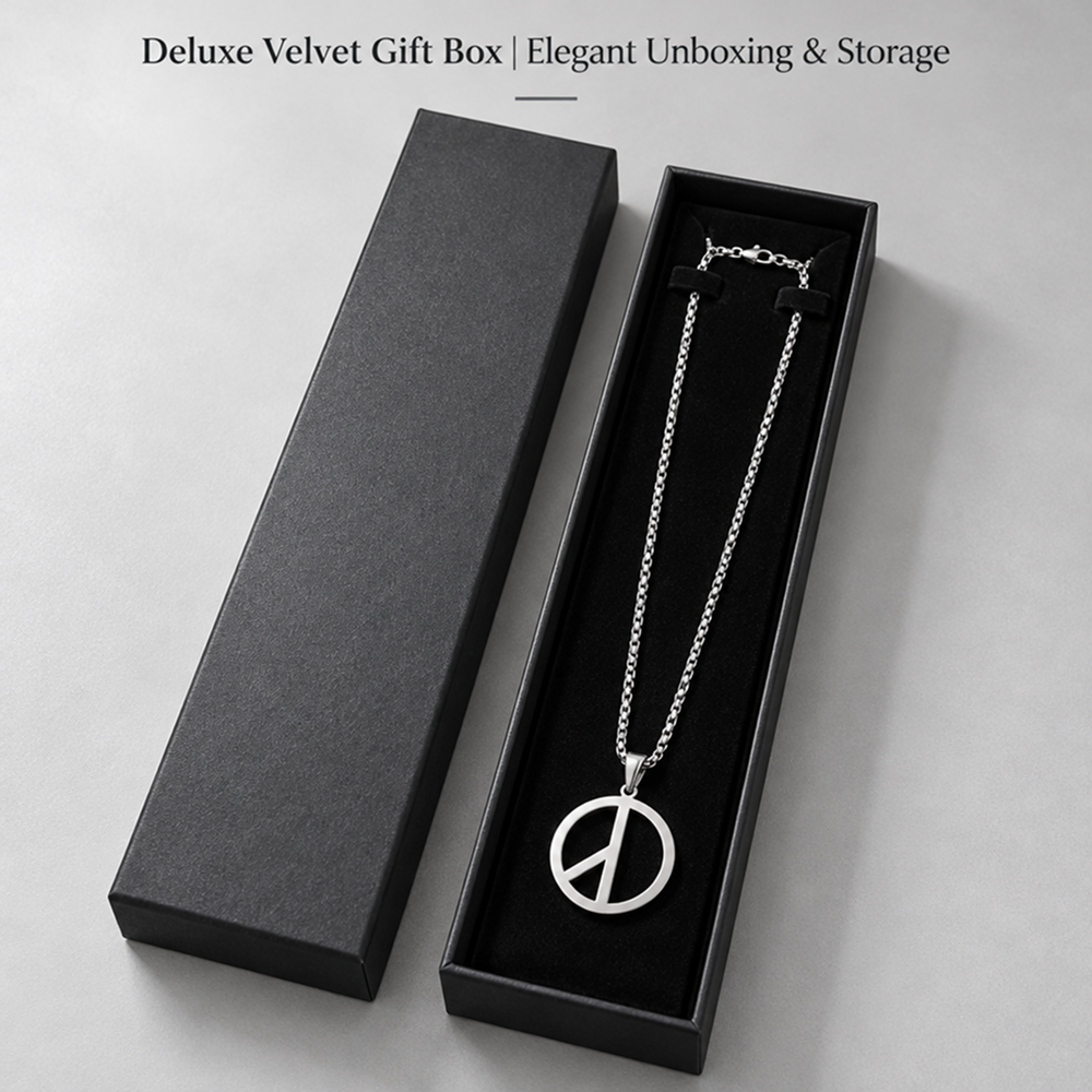 men's peace sign pendant necklace stainless steel box chain hip hop streetwear vintage anti-war symbol charm pendant jewelry gift for men women unisex
