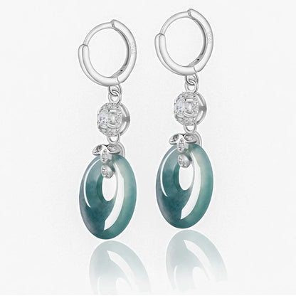 S925 Silver Natural Jadeite Jade Ring Blue Water Earrings