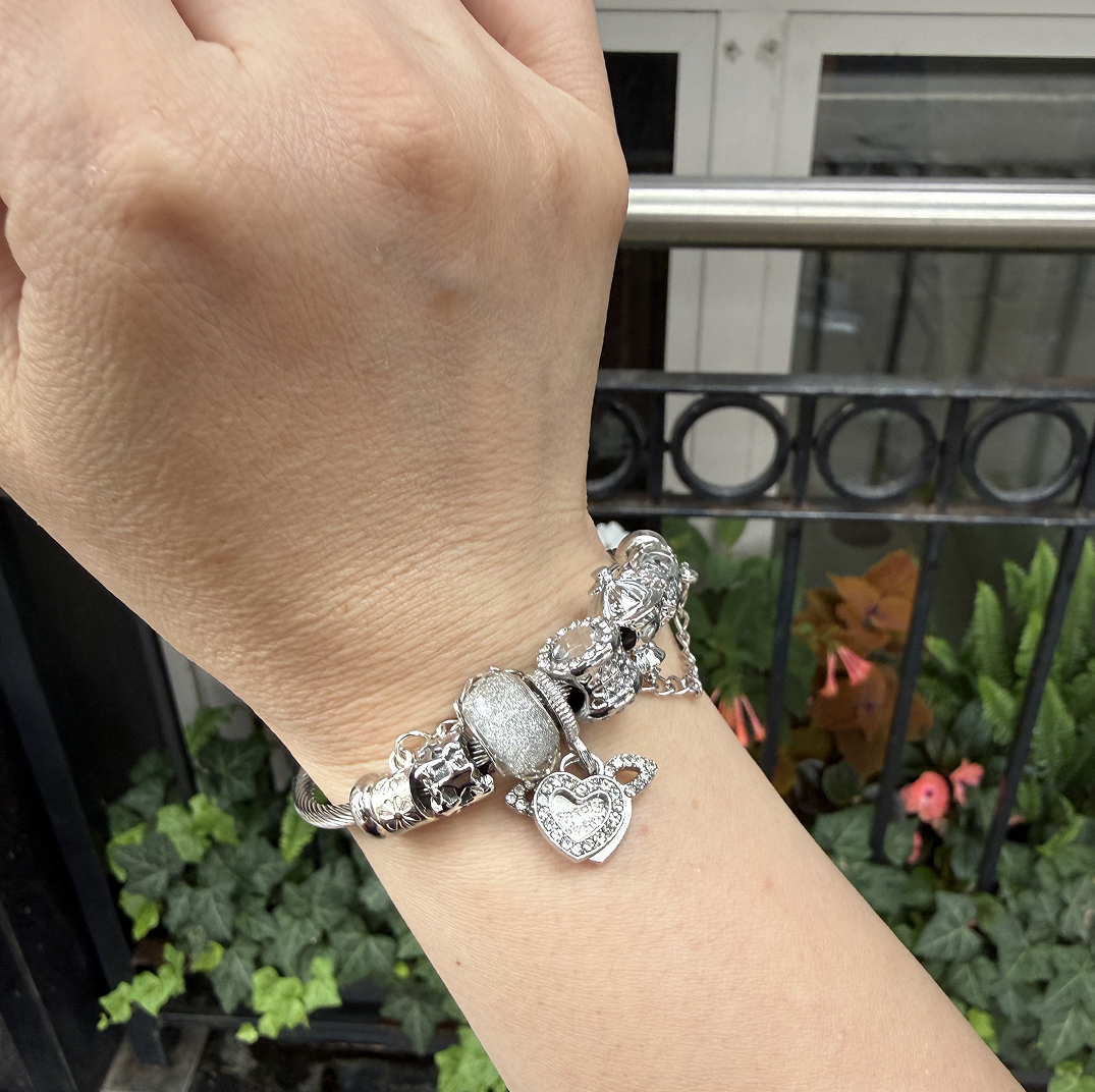 heart charm bracelet for women white cupid heart charm bangle stainless steel snake chain bracelet with angel wings crystal resin beads fairycore aesthetic jewelry gift for her