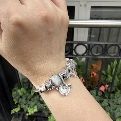 Heart Charm Bracelet for Women White Cupid Heart Charm Bangle Stainless Steel Snake Chain Bracelet with Angel Wings Crystal Resin Beads Fairycore Aesthetic Jewelry Gift for Her