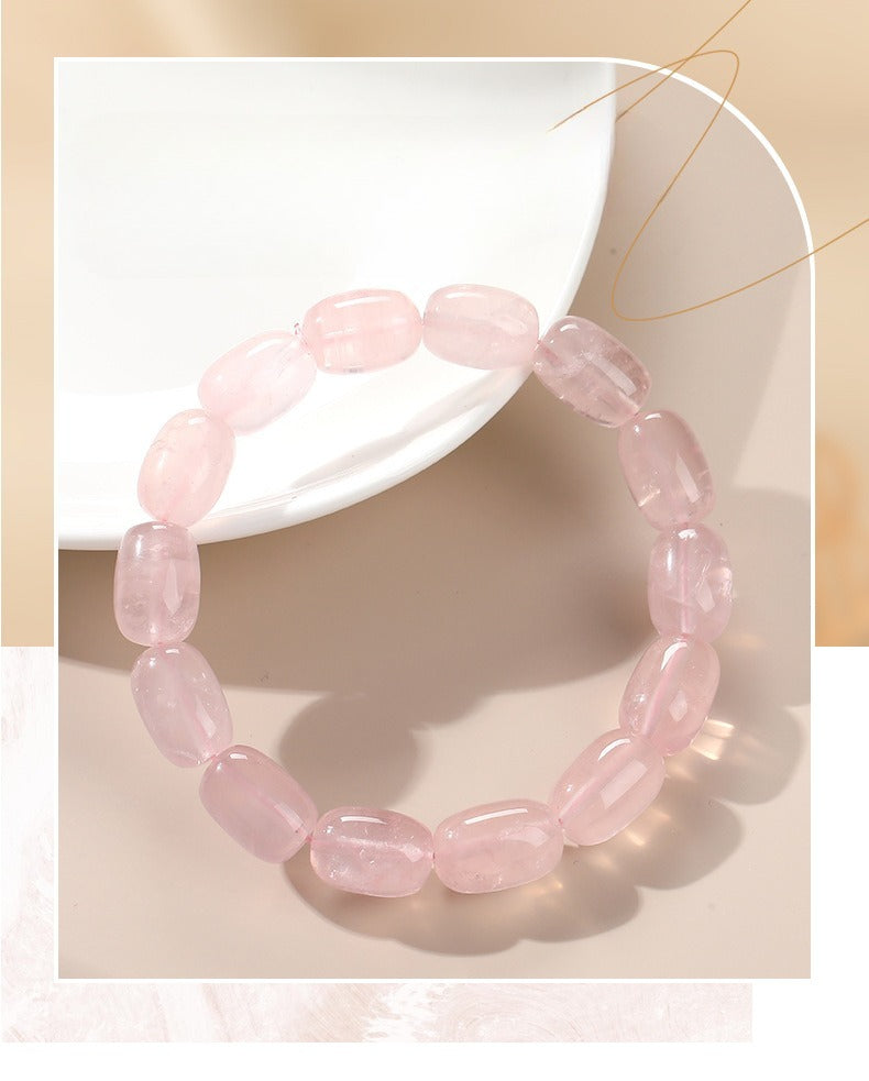 Pink Beaded Crystal Bracelet – Natural High Ice Starry Madagascar Rose Quartz Bracelet - STAR8S