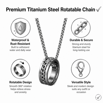 Waterproof Tarnish-Free Spinner Ring Necklace, Premium Titanium Steel Rotatable Chain Pendant, Durable Minimalist Hip Hop Streetwear Fidget Anxiety Relief Jewelry Gift